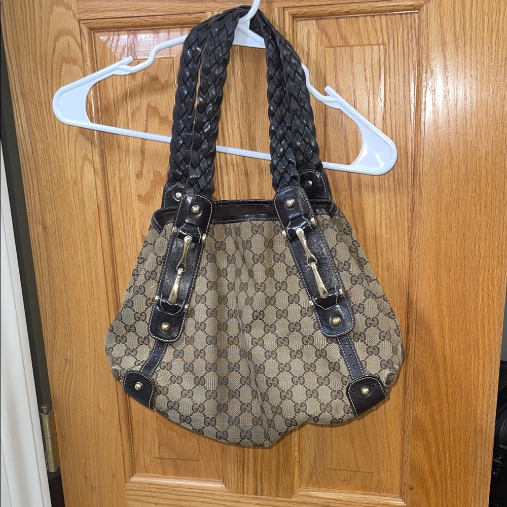 Gucci Tan and Black Monogram Shoulder Bag